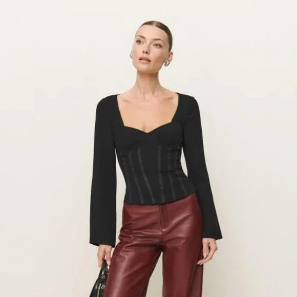 Reformation Amina Mesh Corset Long Sleeve Top - Picture 2 of 8